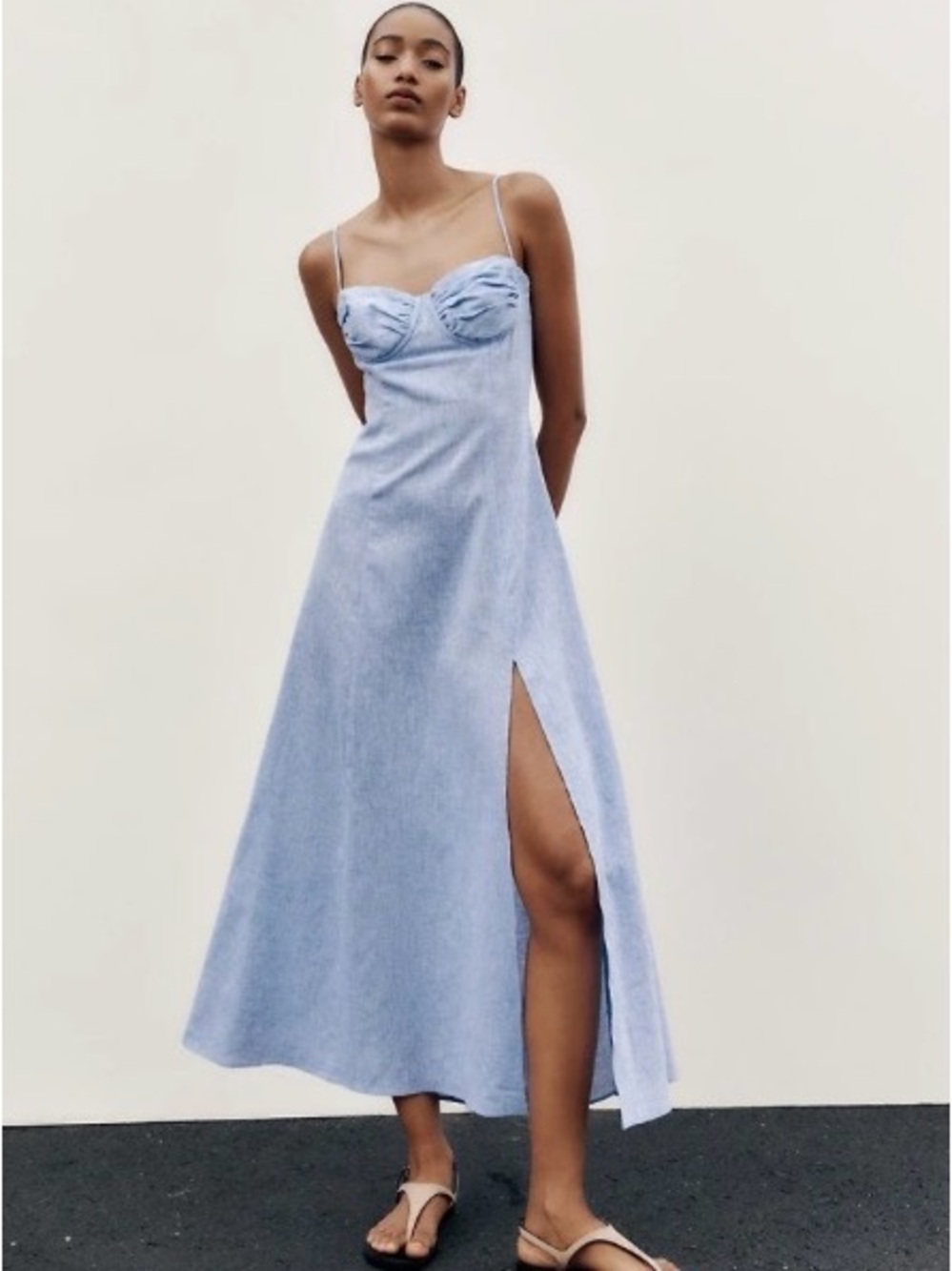 Zara Linen Midi Corset Coquette girl Dress SZ L - Picture 2 of 5